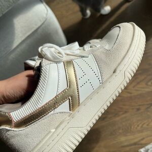 Women's White and Gold Sneakers